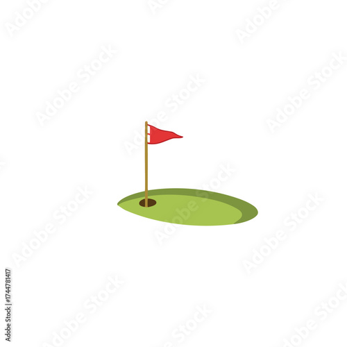 golf red flag.Flat vector illustration. Sport concept. Goal achievement sign. icons of golf course with flag. Golf logo, golf club. Holidays and hobby, recreation. Vector illustration.

