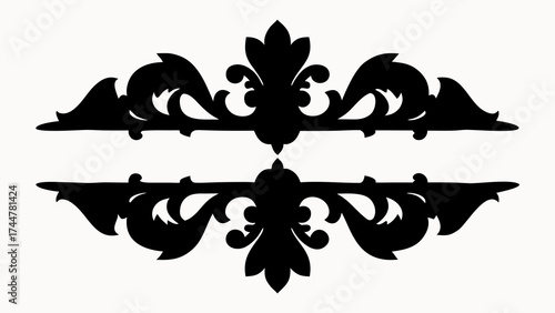 Ornate black floral design with symmetrical elements on a white background creating a decorative border