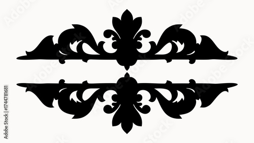 Ornate black floral design with symmetrical elements on a white background creating a decorative border