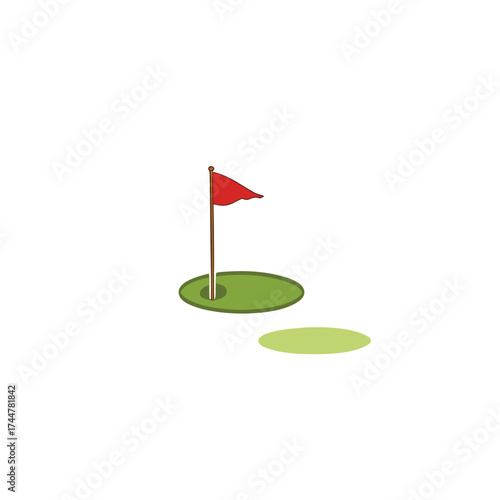 golf red flag.Flat vector illustration. Sport concept. Goal achievement sign. icons of golf course with flag. Golf logo, golf club. Holidays and hobby, recreation. Vector illustration.


