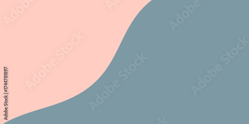 Rising Smooth Curve Abstract Background. Abstract background with a single, rising, smooth, gentle curve dividing the pink and blue space diagonally.