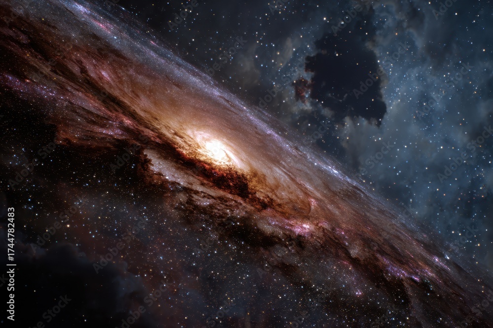 Fototapeta premium Vibrant galaxy background with swirling cosmic clouds and radiant stars illuminated against a dark, expansive universe