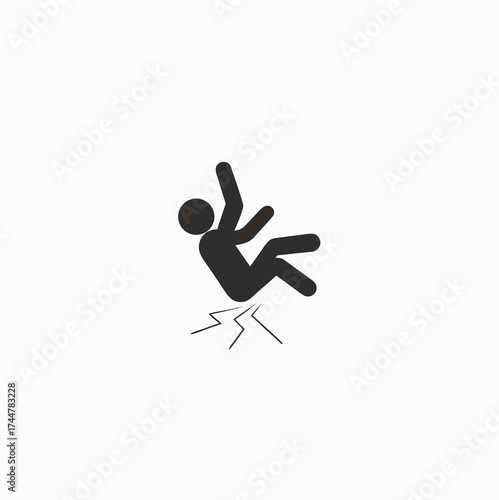 Falling guy. Simple vector icon. Man falling down. Falling down person because of stumbling, slipping, accident, injury. Slippery, danger, risk.Vector illustration

