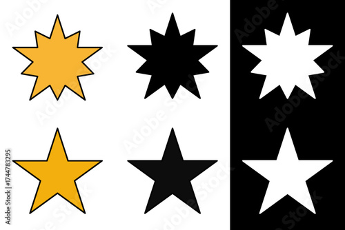 Geometric Starbursts and Stars Graphic Elements in Gold, Black, and White for Design Projects