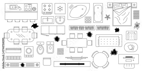 Hand Drawn Furniture Collection. Furniture outline top view