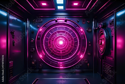 Digital artwork in cybersigilism style, combining tribal sigils, futuristic cyberpunk elements, and abstract mysticism. Perfect for themes of digital art, occult futurism, virtual reality, and modern 
