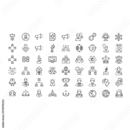 Business Teamwork, Team Building, Work Group, and Human Resources Minimal Thin Line Web Icon Set, Outline Icons Collection, Simple Vector Illustration.