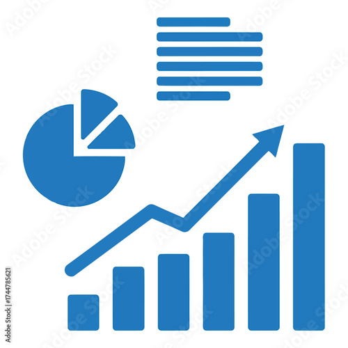 Vector art of blue infographic icons representing financial growth and data analysis