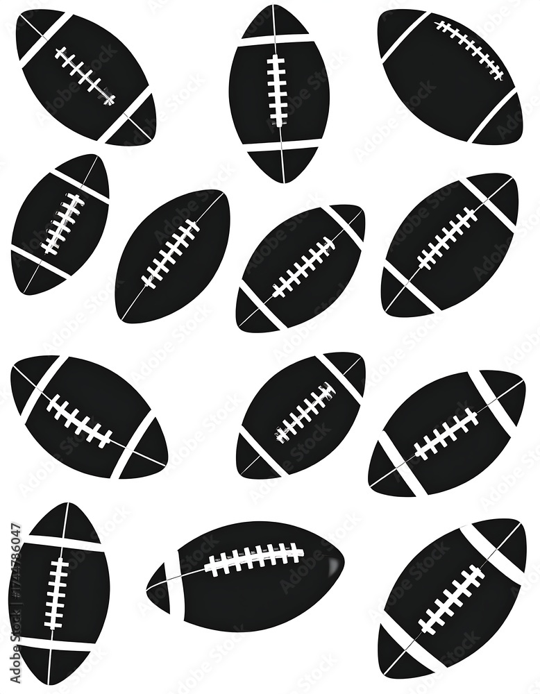 Black and white American footballs pattern