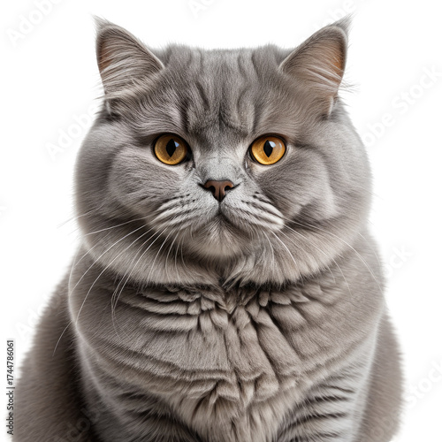 Gray cat with striking amber eyes looking intently at the camera
