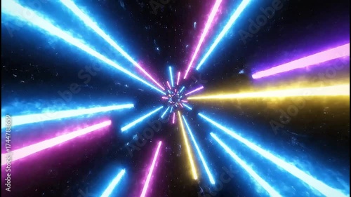 Dynamic Neon Tunnel: Hyperspace Flight through Geometric Pattern for Visual Effects