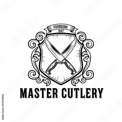 Master Cutlery Logo Featuring Crossed Knives and Founding Date.