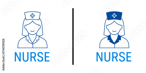 Nurse Symbol: A simple yet professional illustration depicting a nurse with a cap and uniform, symbolizing care and service.