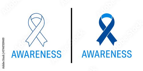 Fototapeta Awareness Ribbon: A representation of solidarity and support, a blue ribbon, split in half, signifying a shared commitment to raise awareness