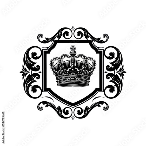 ornate royal crown emblem with decorative flourishes.