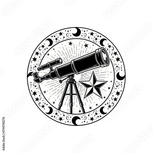 Vintage astronomical telescope on a tripod for stargazing.