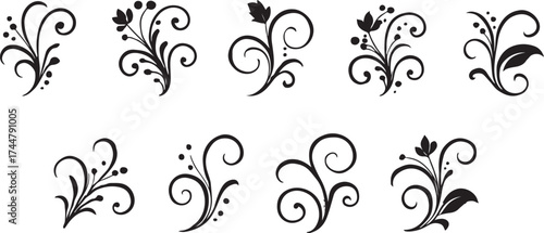 Collection of Black Floral Swirl Ornaments