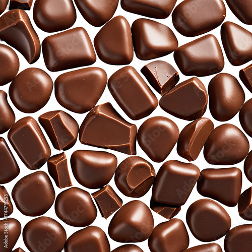 Glossy, smooth chocolate nuggets create a rich and decadent pattern