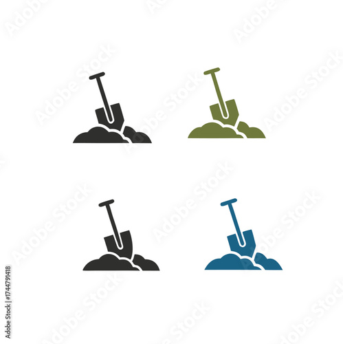 Digging with garden shovel vector. Hand garden shovel in ground isolated on white background. gardening work tool equipment icon.flat design of construction spade work tool. Shovel Icon, Garden Shovel