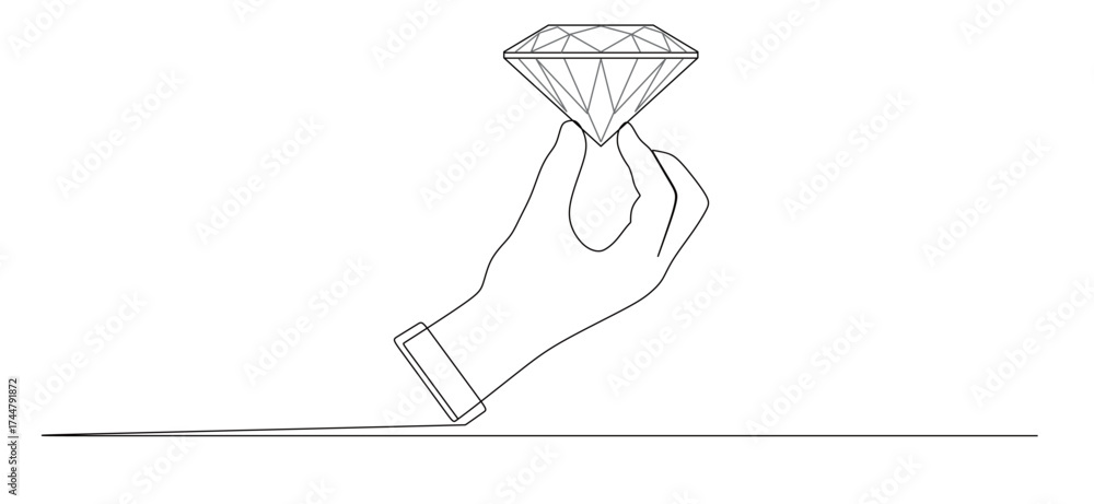 Fototapeta premium continuous line art of a hand holding a diamond. the concept of luxury goods as style or investment