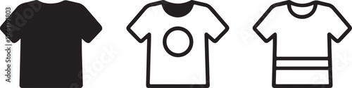 Three t shirt vector icon designs depicting different styles and fabric customization for clothing designs