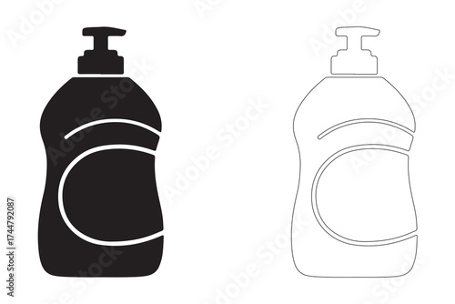 Dish Soap Bottle Silhouette in Black and White for Cleaning and Hygiene Product Visuals Minimalist Line Art Design