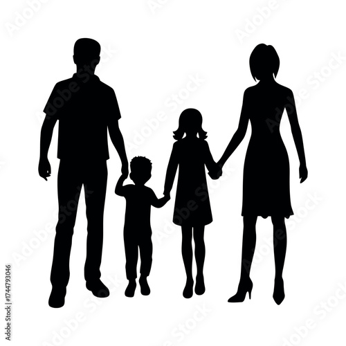 Family Silhouette Vector . Parents and Children Holding Hands