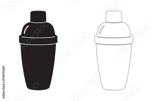 Elegant Cocktail Shakers in Black and White Minimalist Design for Barware Concepts and Drink Mixing Illustrations