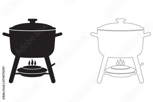 Elegant Fondue Pot Vector Illustration Black and White Options for Culinary Projects and Recipe Illustrations