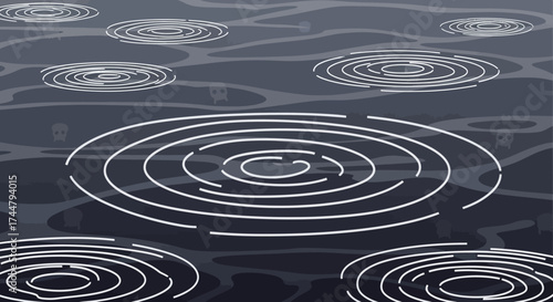 Illustration of water surface with concentric rings depicting ripples or waves, creating a calming, repetitive pattern.