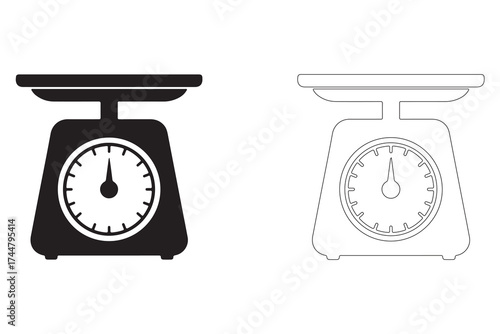 Illustrative Weight Scale Design Elements Black and White Outlines for Culinary and Dietetics Applications