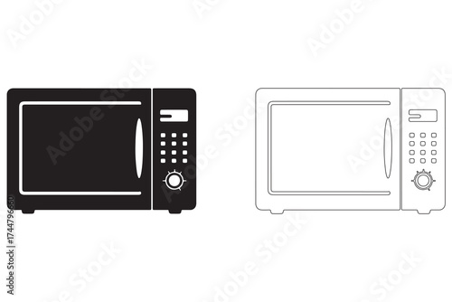 Microwave oven vector illustration black and white kitchen appliance for food preparation electronic convenience outline drawing domestic life for cooking
