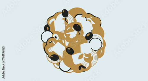 Artistic Illustration of Spaghetti with Olives and Cheese, Ideal for Culinary Design, Menu Graphics, and Food Blog Visuals showcasing Italian Cuisine