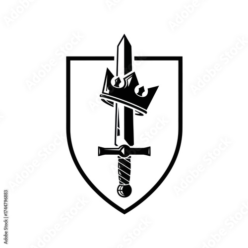 Shield Emblem Featuring Sword Pierced by Crown, Symbolizing Royal Authority.
