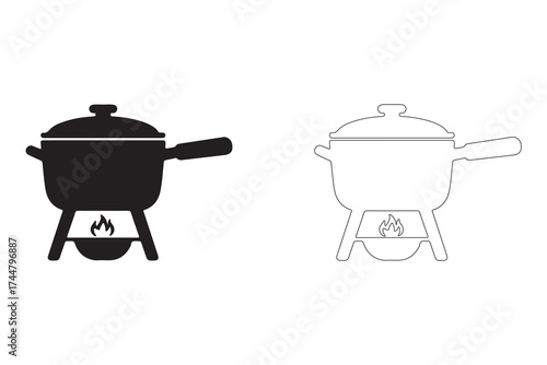 Minimalist Fondue Pot Illustration with Black and White Variations for Culinary Projects and Design Elements