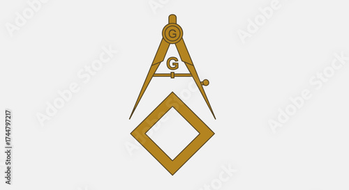 Golden Masonic Symbol Featuring Square and Compasses Emblem on a White Background, Used for Illustrating Freemasonry History and Fraternal Organization Concepts