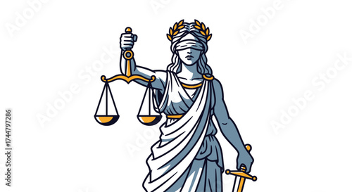Illustrative Depiction of Lady Justice Symbolizing Impartiality and Legal Principles, Suitable for Legal Publications, Educational Materials, and Justice System Presentations
