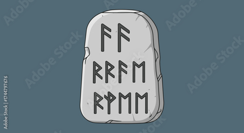 Ancient Rune Stone Illustration Depicting Norse Mythology and Viking Culture for Educational and Historical Purposes or as a Unique Design Element.