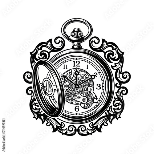 Vintage Ornate Skeleton Pocket Watch with Filigree Frame.