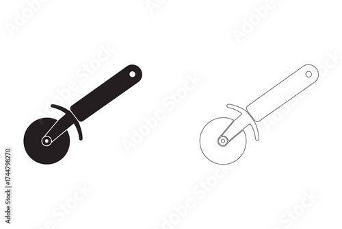 Pizza Cutter Graphic Illustration Two Different Styles Design Options Food Preparation Equipment for Restaurant and Home Use