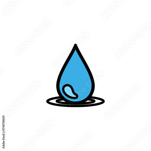 A simple illustrative blue water droplet icon with concentric ripples on a white background.