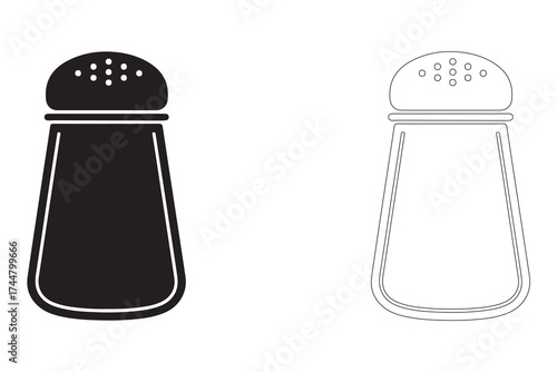 Salt shaker illustration black and white outlines essential kitchen seasoning and cooking tools culinary ingredient dispensing vessel minimalist design