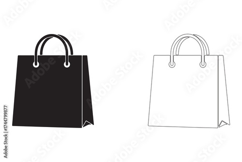 Shopping Bags Black and White Illustration for Retail and Consumerism Concepts E Commerce Design