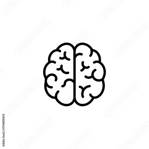 A simple black outline icon depicting a human brain with two hemispheres, illustrating thought, intelligence, and cognitive processes.