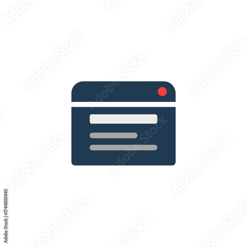 Free Download A minimalist flat design icon depicting a dark blue web browser window with content lines and a red indicator. - GFXLoad