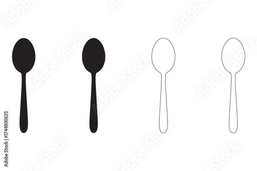 Spoon vector illustration featuring two solid fill and two line art renderings perfect for culinary designs and food themed projects