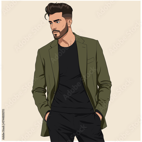 Stylish Young Man in Blazer with Beard and Modern Hairstyle