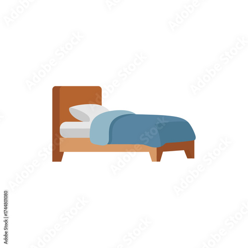 A simple illustration of a bed with a pillow and blanket, ready for rest.