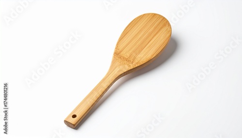 Wooden Bamboo Rice Paddle on White Background
