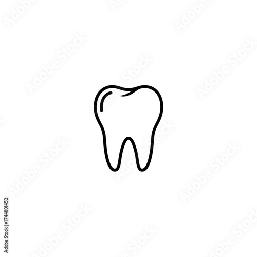A simple black line art icon of a molar tooth with roots, isolated on a white background, symbolizing dentistry and oral health.